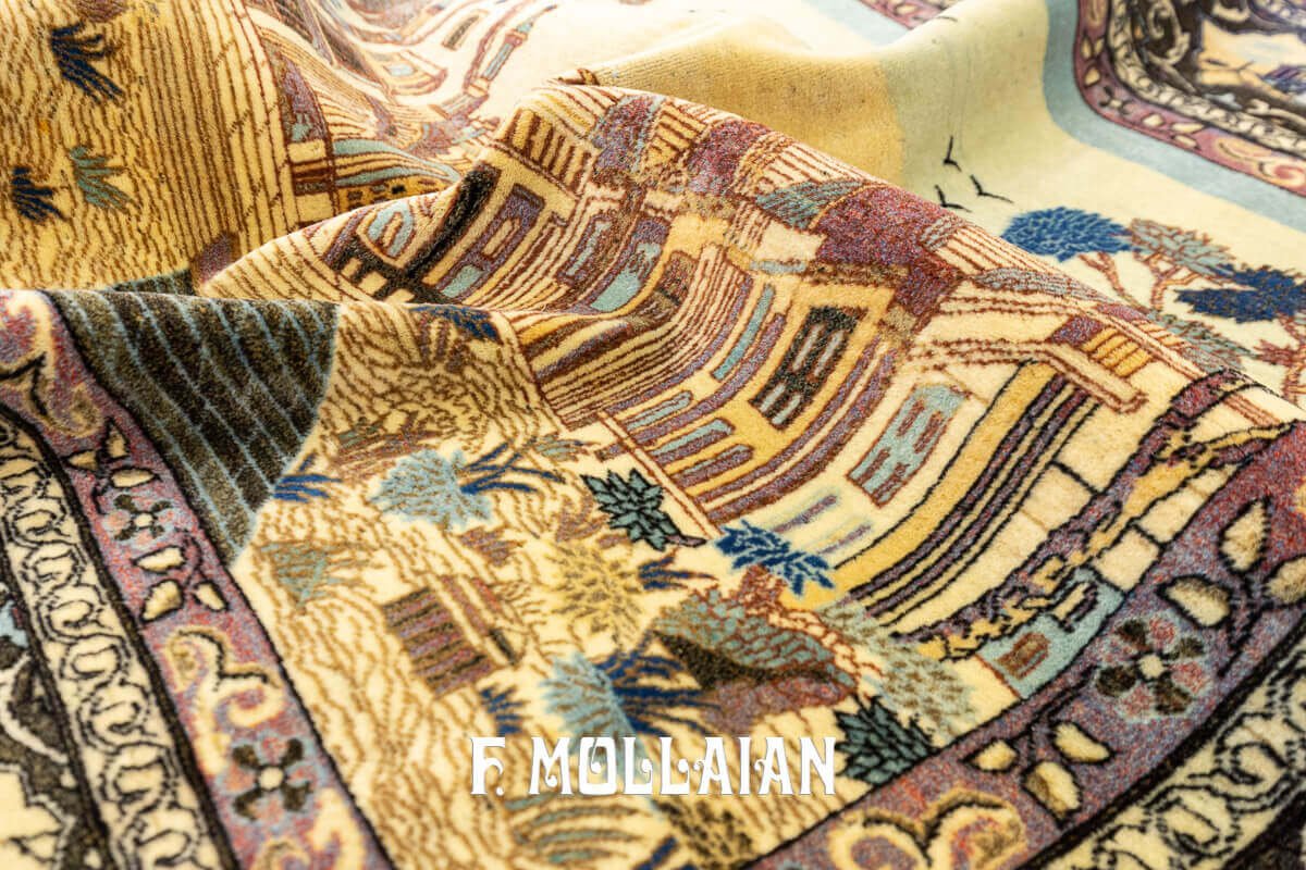 Pictorial (Land-scape) Hand-knotted Kashan Dabir Antique Rug n°:908062